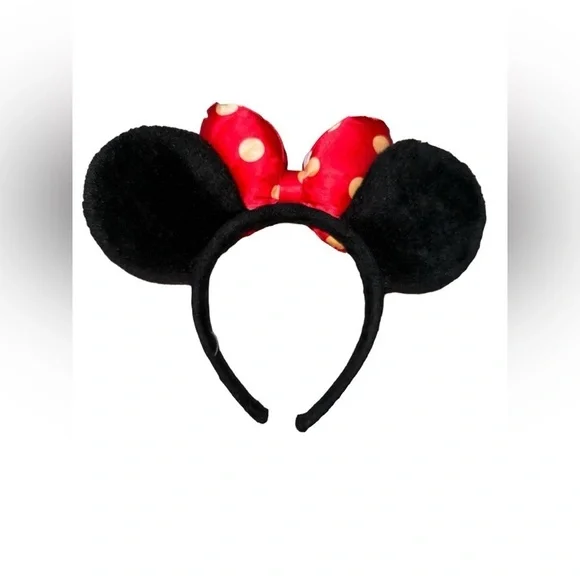 Adorable Plush Minnie Mouse Ears With Red Polka Dot Bow - Picture 2 of 2